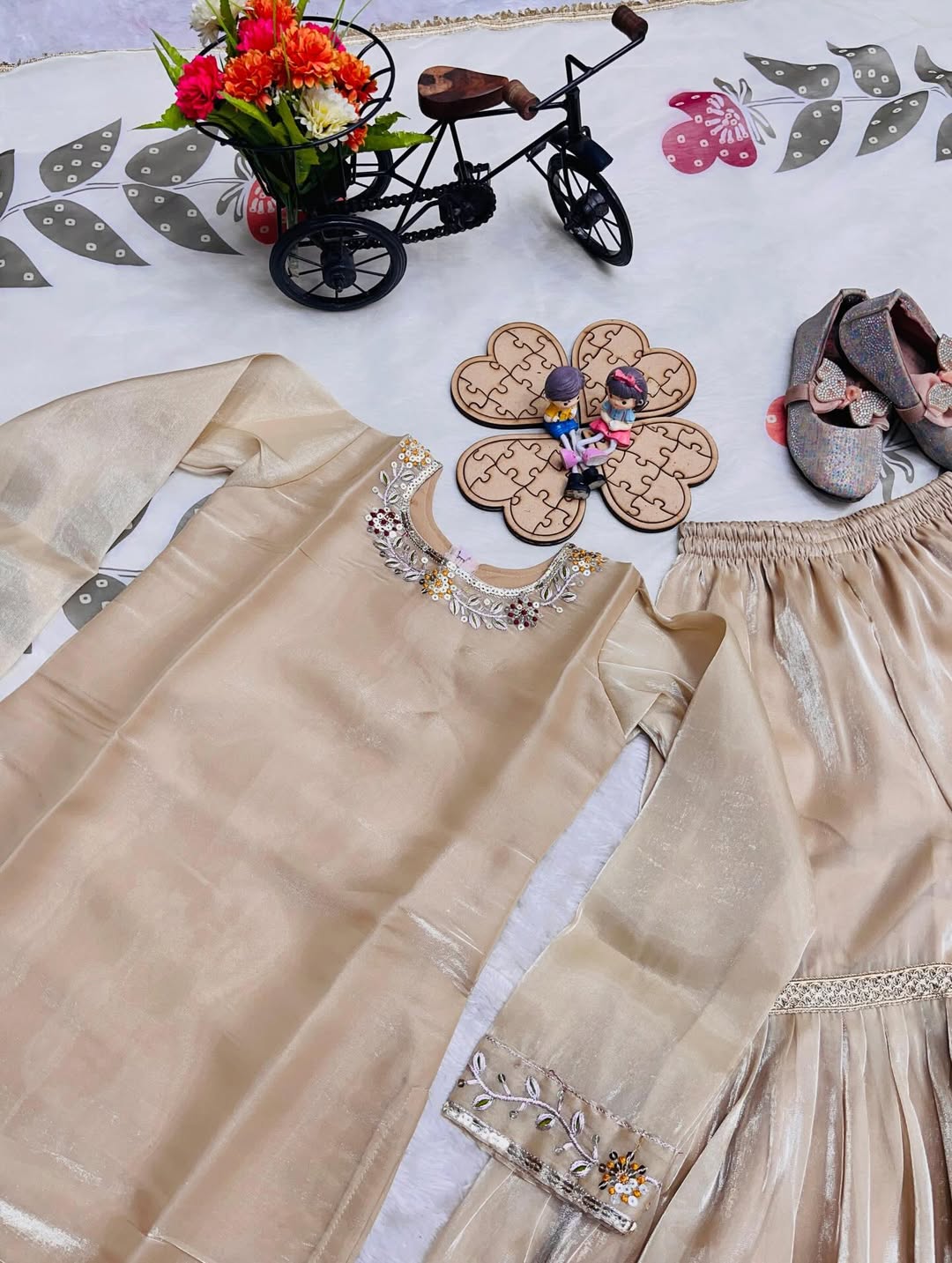 Elegant Beige Sharara Suit Set with Printed Dupatta | Party Wear Ethnic Outfit for Women