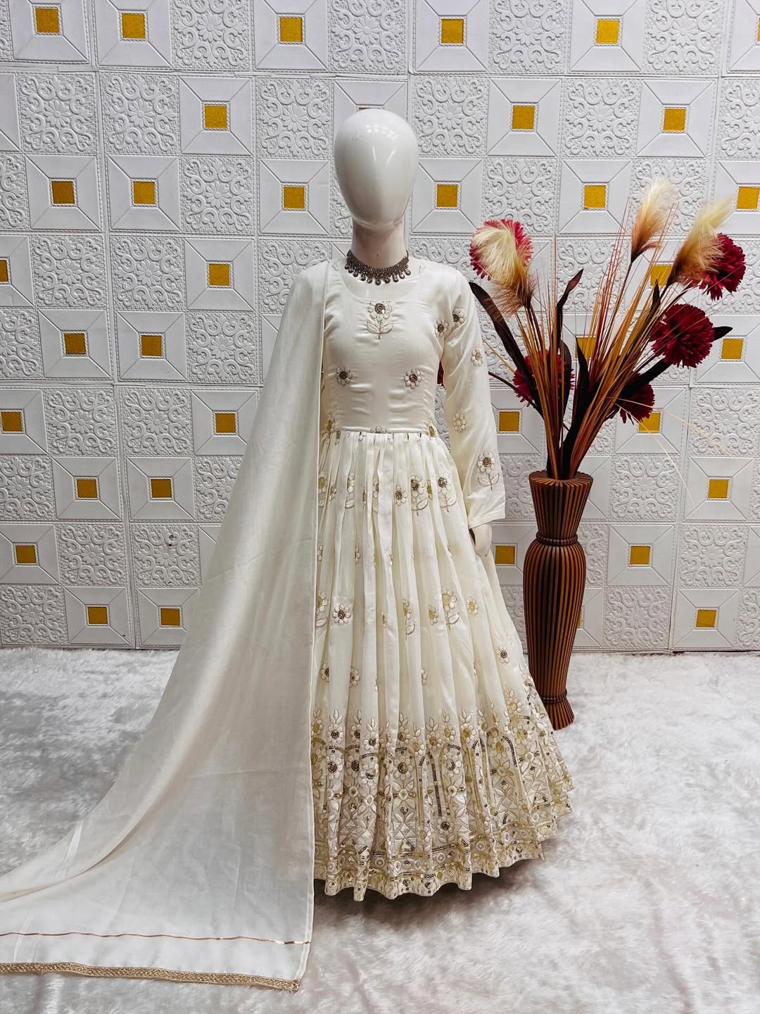 Beautiful White Embroidered Anarkali Gown with Dupatta for Girls | Festive & Party Wear Ethnic Dress