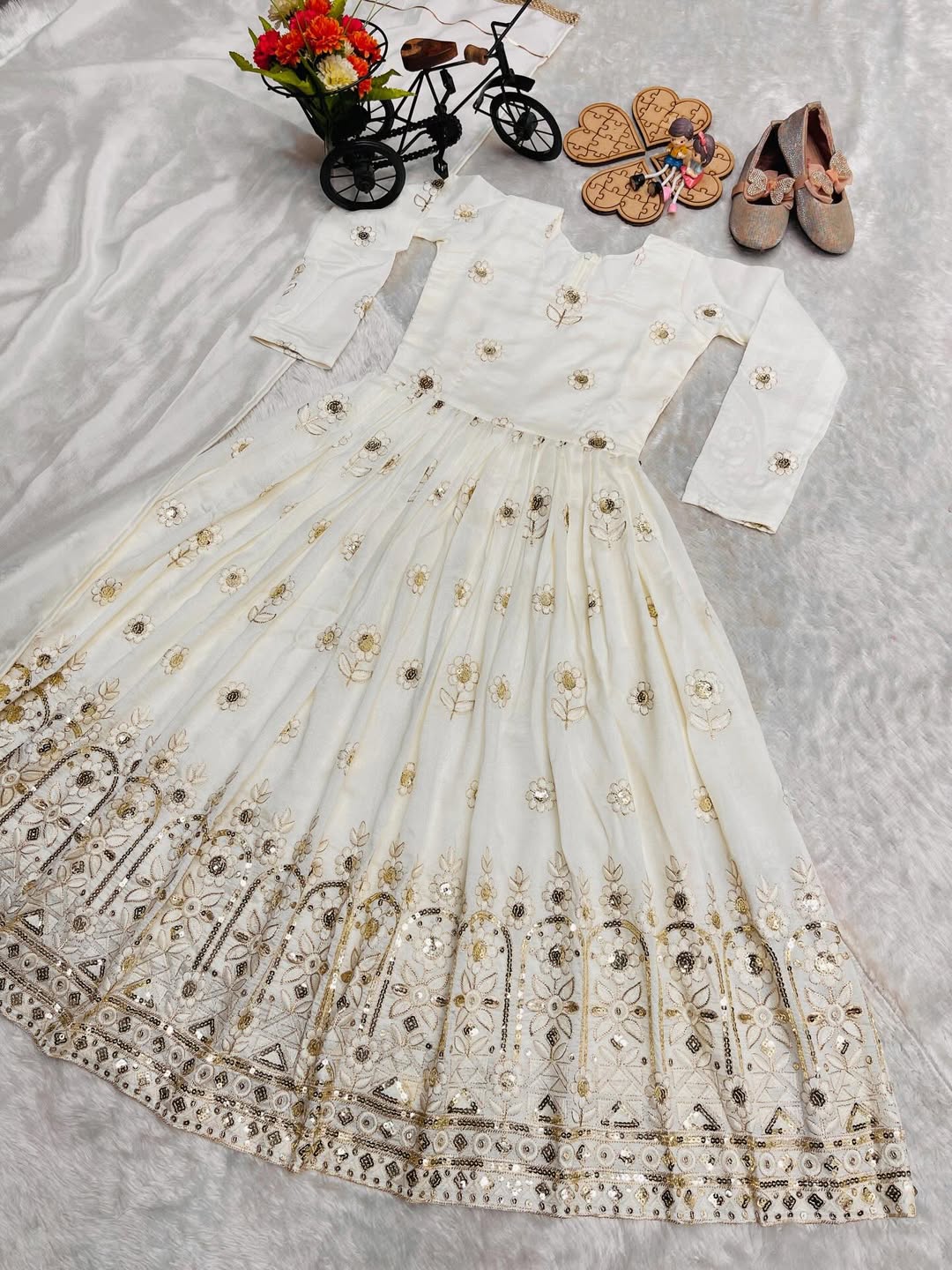 Beautiful White Embroidered Anarkali Gown with Dupatta for Girls | Festive & Party Wear Ethnic Dress