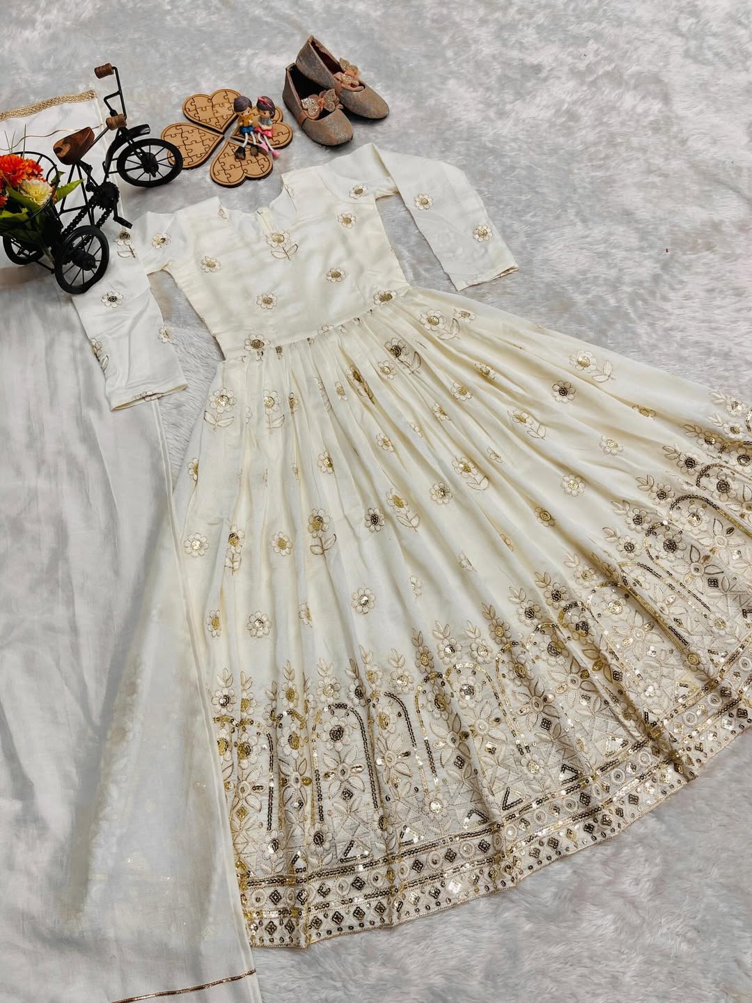 Beautiful White Embroidered Anarkali Gown with Dupatta for Girls | Festive & Party Wear Ethnic Dress