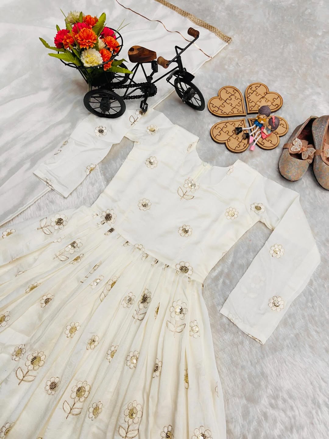 Beautiful White Embroidered Anarkali Gown with Dupatta for Girls | Festive & Party Wear Ethnic Dress