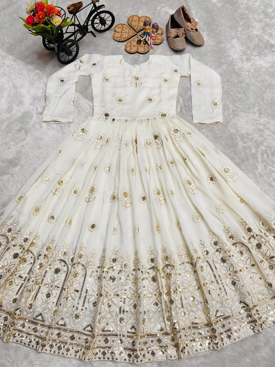 Beautiful White Embroidered Anarkali Gown with Dupatta for Girls | Festive & Party Wear Ethnic Dress