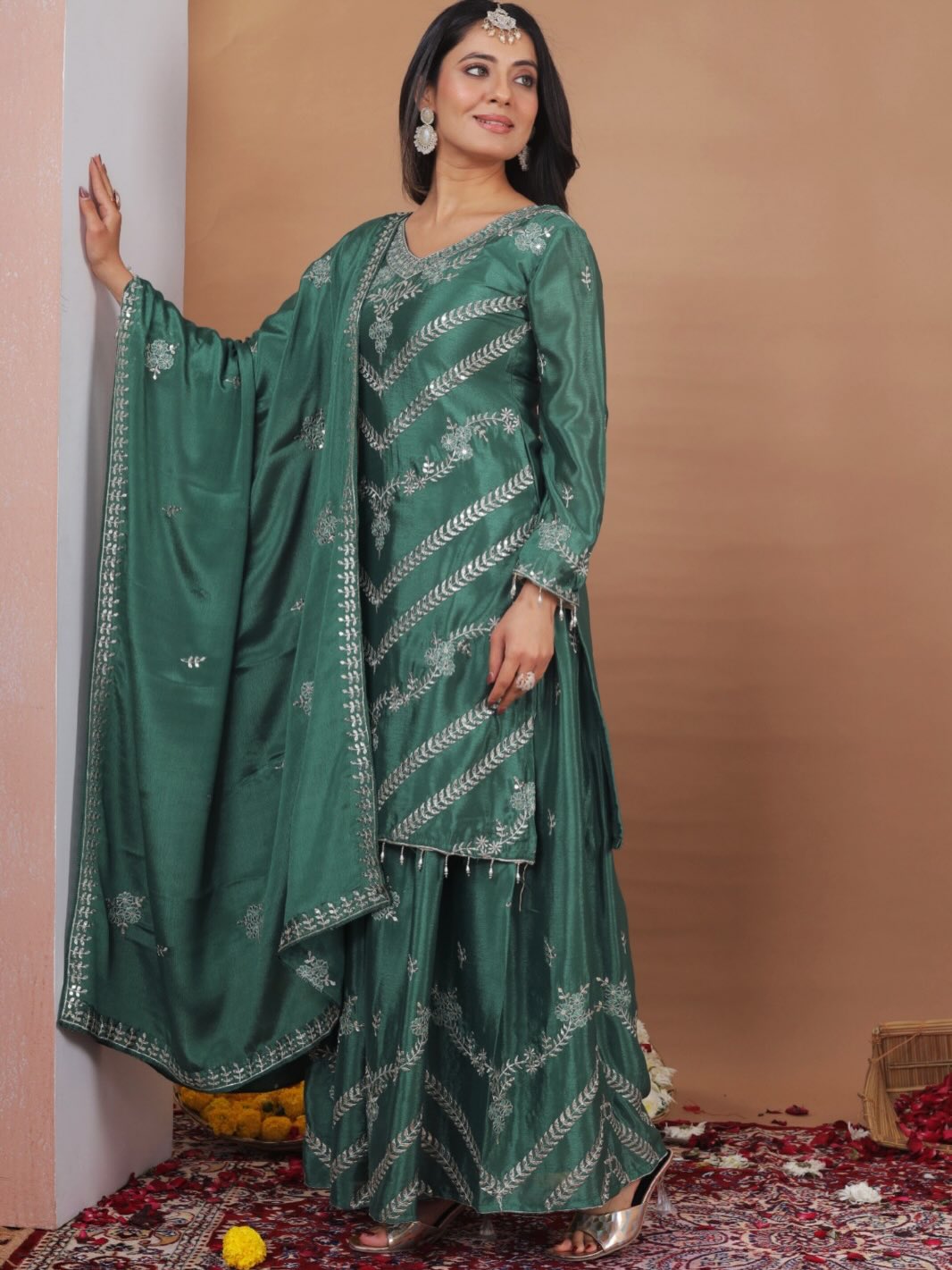 Designer Green Embroidered Kurta Sharara Set with Dupatta | Premium Festive & Wedding Ethnic Wear for Women