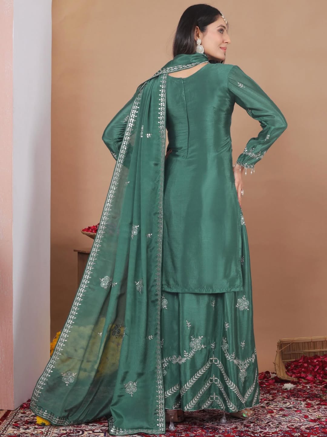 Designer Green Embroidered Kurta Sharara Set with Dupatta | Premium Festive & Wedding Ethnic Wear for Women