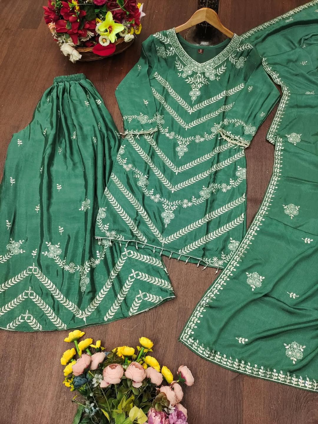 Designer Green Embroidered Kurta Sharara Set with Dupatta | Premium Festive & Wedding Ethnic Wear for Women