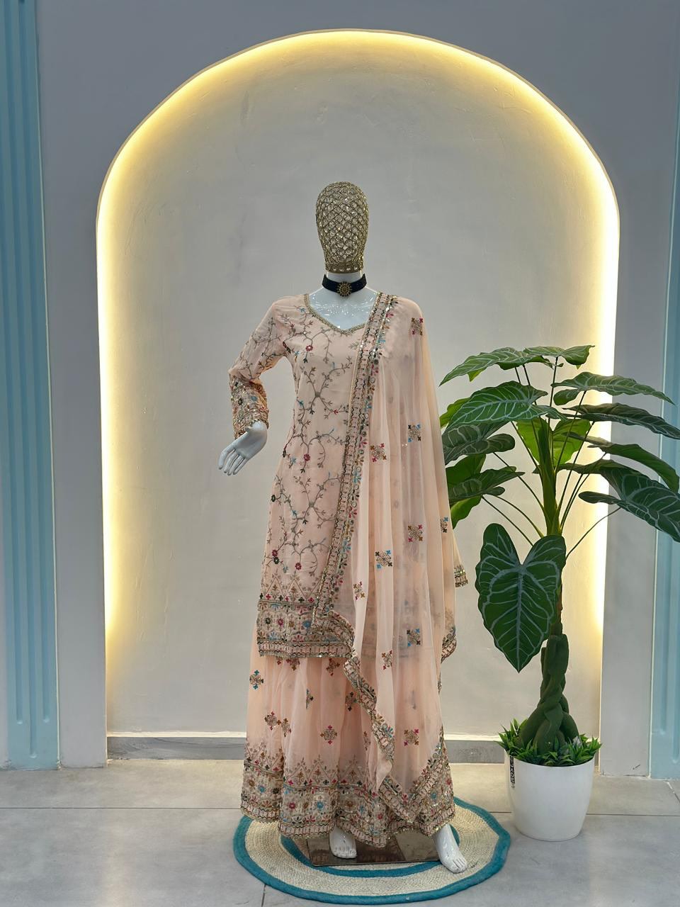Pakistani Style Embroidered Sharara Suit with Dupatta | Designer Party Wear Salwar Suit | Indian Festive Outfit