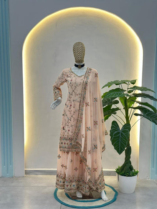 Pakistani Style Embroidered Sharara Suit with Dupatta | Designer Party Wear Salwar Suit | Indian Festive Outfit