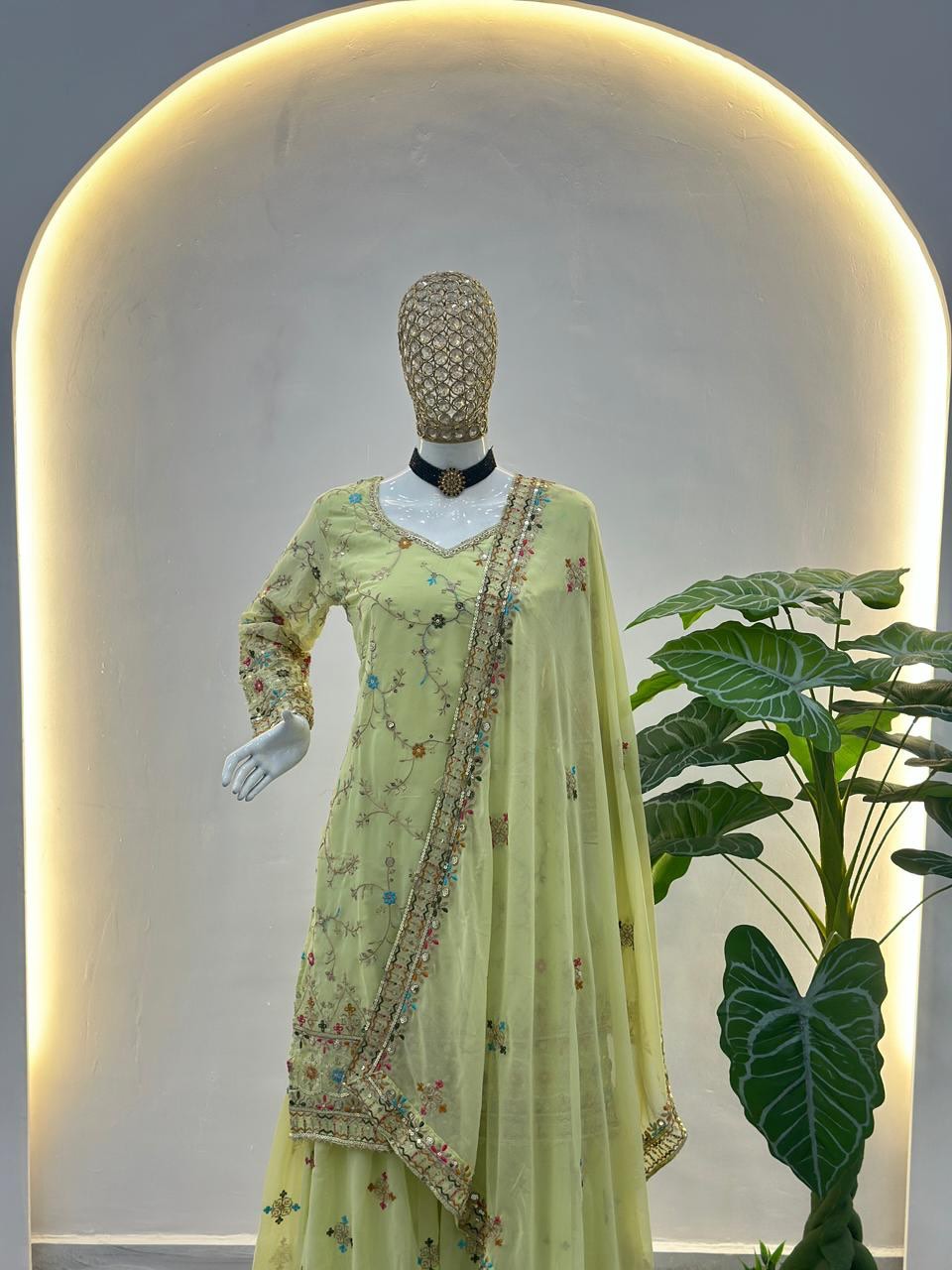 Pakistani Style Embroidered Sharara Suit with Dupatta | Designer Party Wear Salwar Suit | Indian Festive Outfit