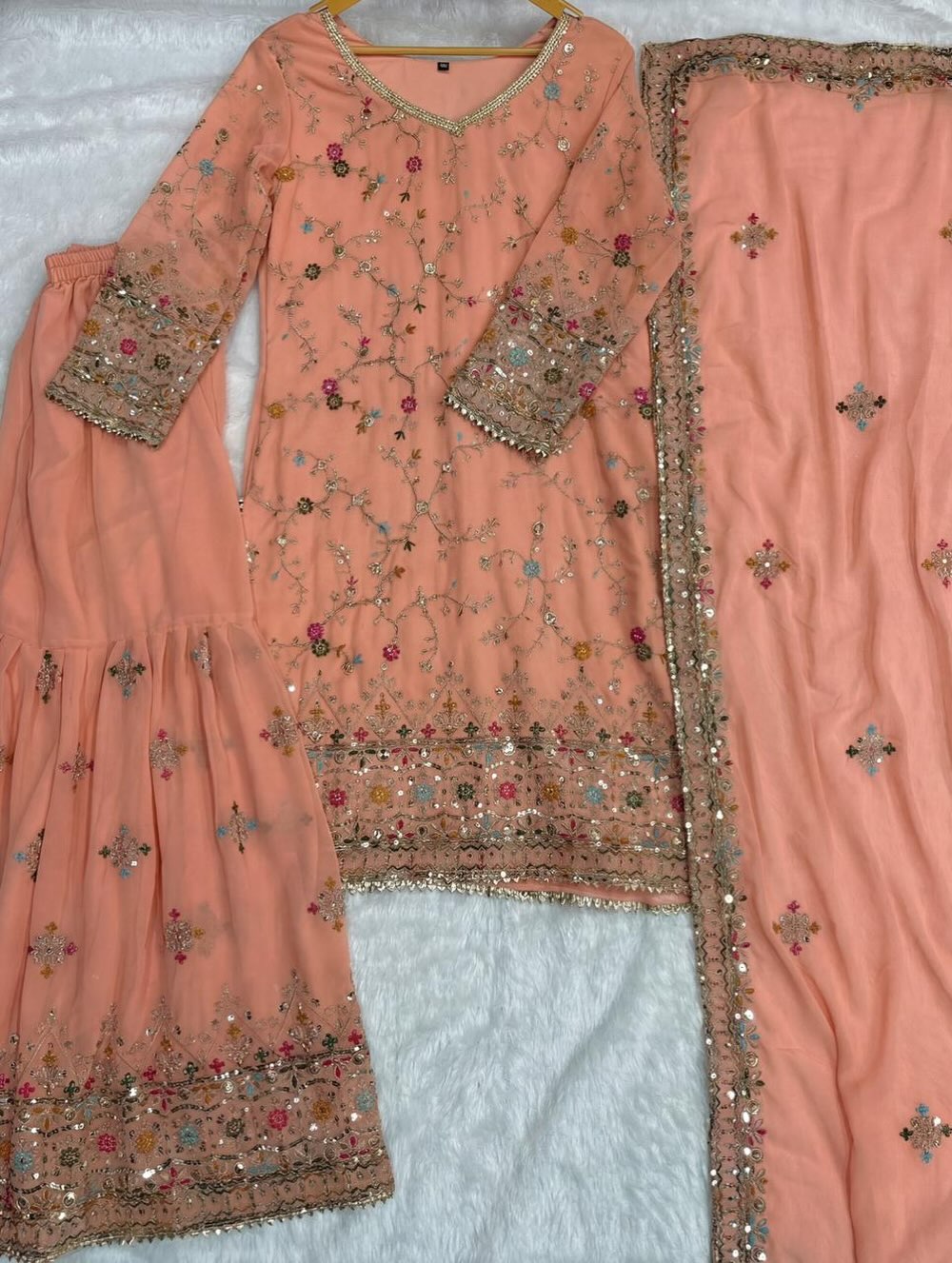 Pakistani Style Embroidered Sharara Suit with Dupatta | Designer Party Wear Salwar Suit | Indian Festive Outfit