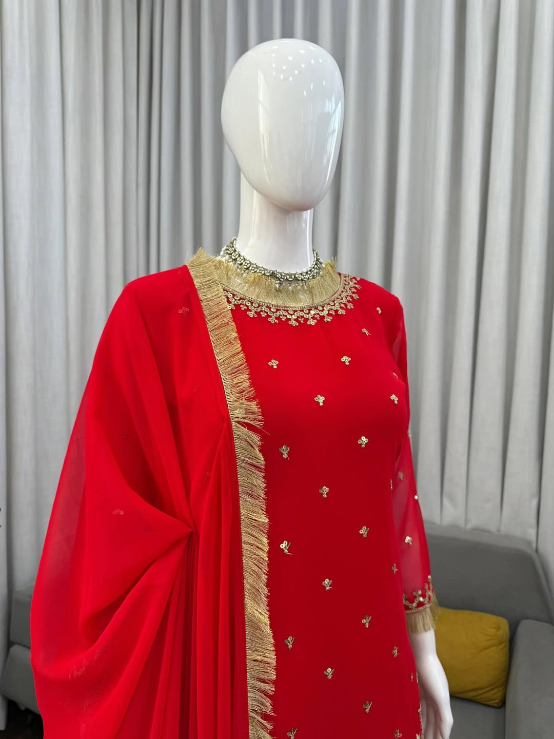 Red Embroidered Kurti Sharara Set with Dupatta | Designer Party & Wedding Wear Ethnic Suit for Women