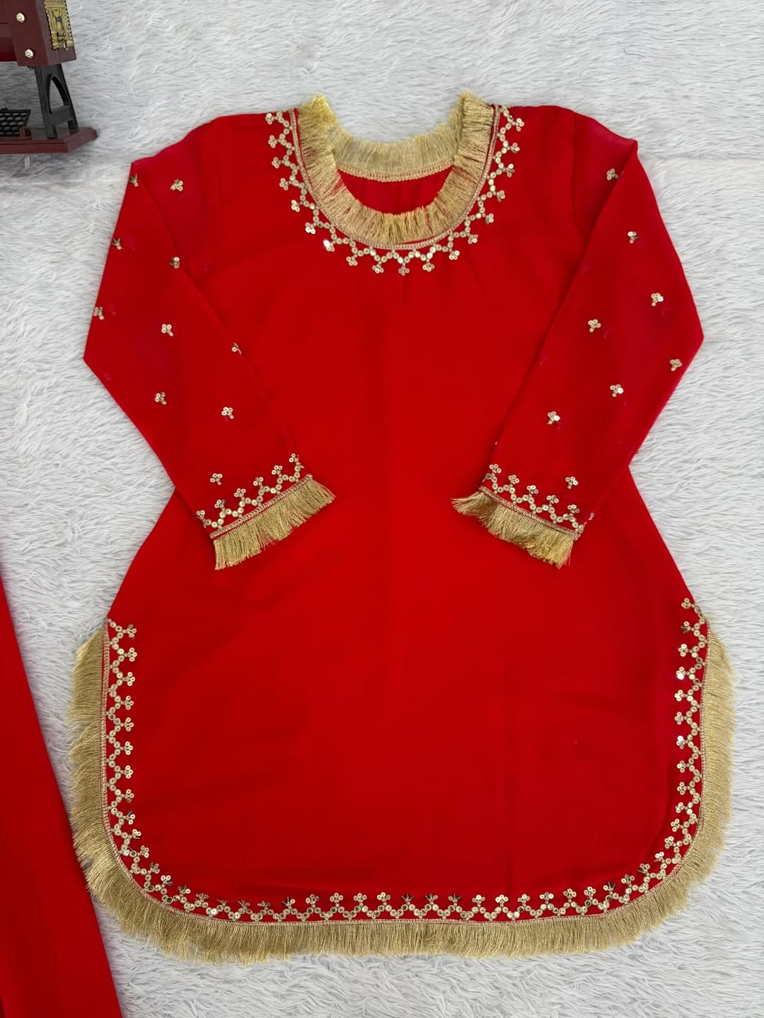 Red Embroidered Kurti Sharara Set with Dupatta | Designer Party & Wedding Wear Ethnic Suit for Women