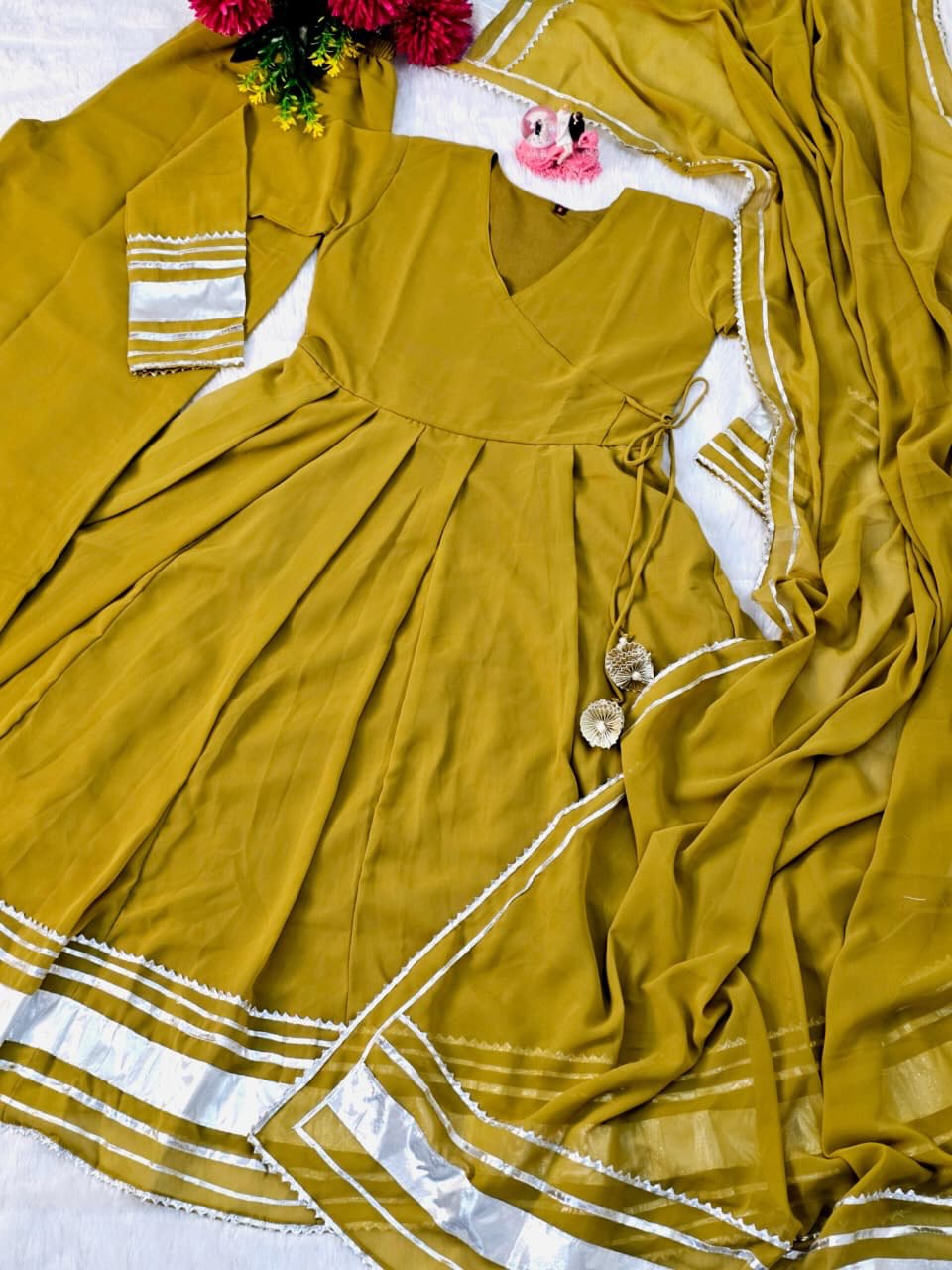 Mustard Yellow Anarkali Kurti Set with Dupatta | 3 Piece Ethnic Wear for Women | Festive & Party Wear