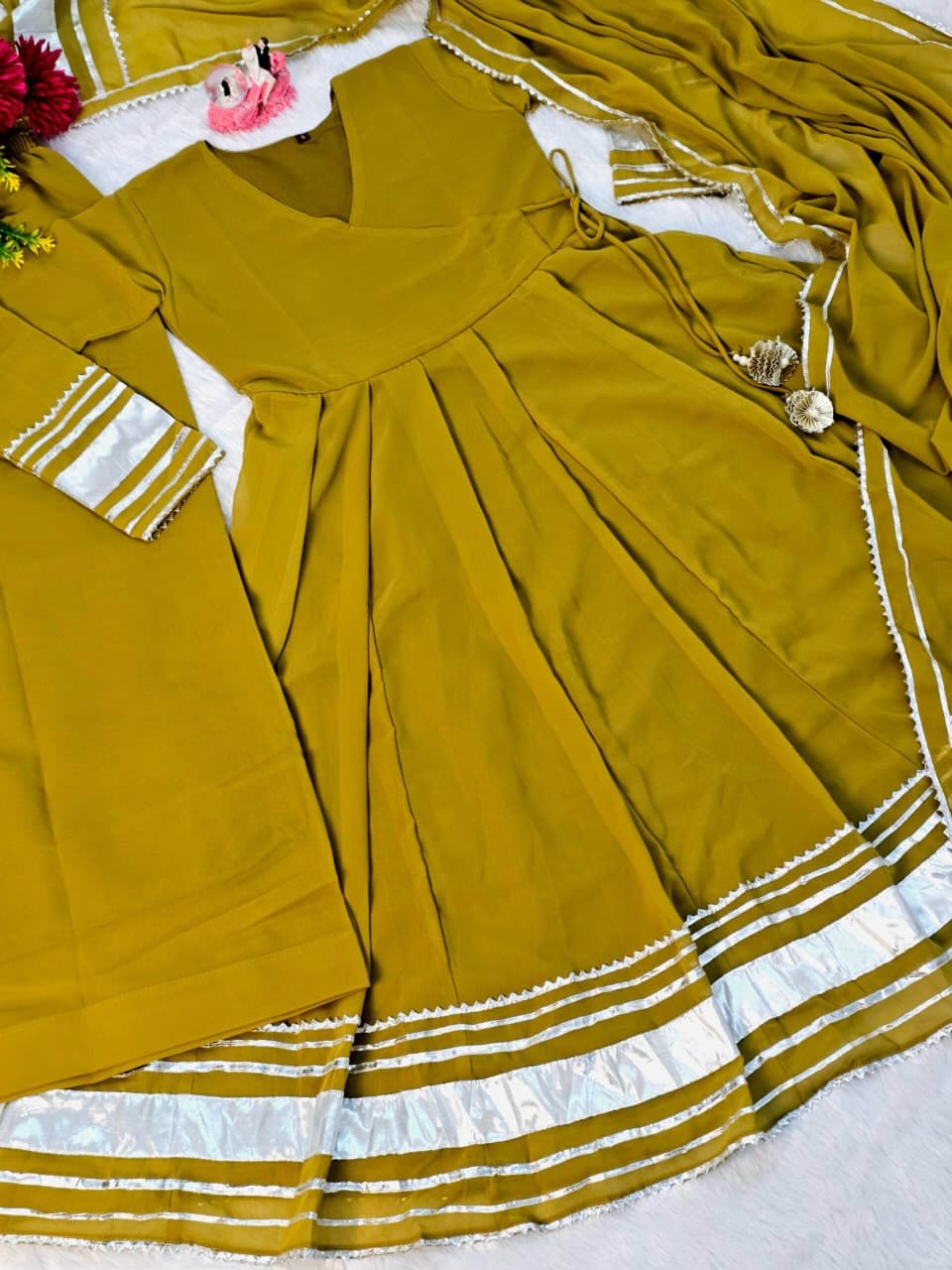 Mustard Yellow Anarkali Kurti Set with Dupatta | 3 Piece Ethnic Wear for Women | Festive & Party Wear