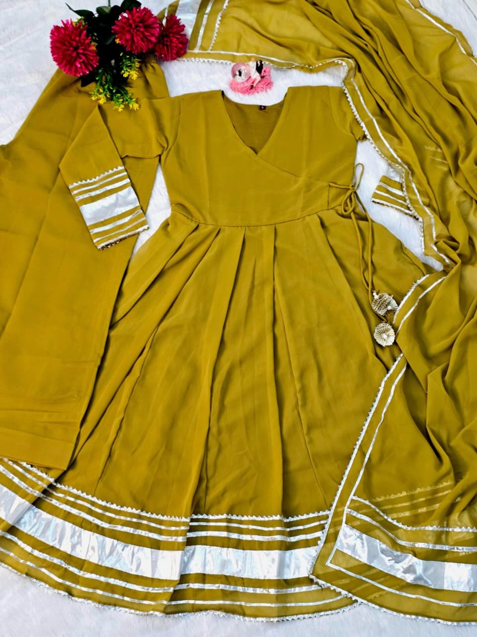 Mustard Yellow Anarkali Kurti Set with Dupatta | 3 Piece Ethnic Wear for Women | Festive & Party Wear