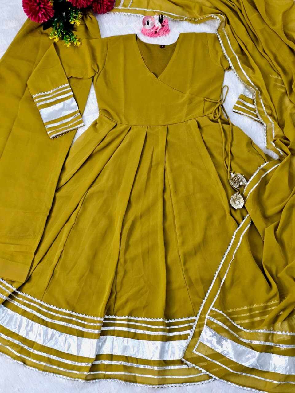 Mustard Yellow Anarkali Kurti Set with Dupatta | 3 Piece Ethnic Wear for Women | Festive & Party Wear