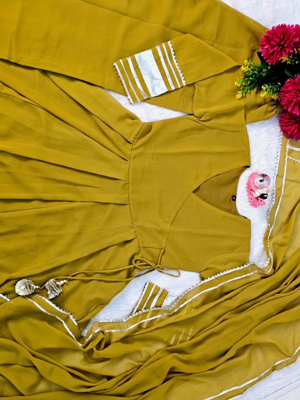 Mustard Yellow Anarkali Kurti Set with Dupatta | 3 Piece Ethnic Wear for Women | Festive & Party Wear