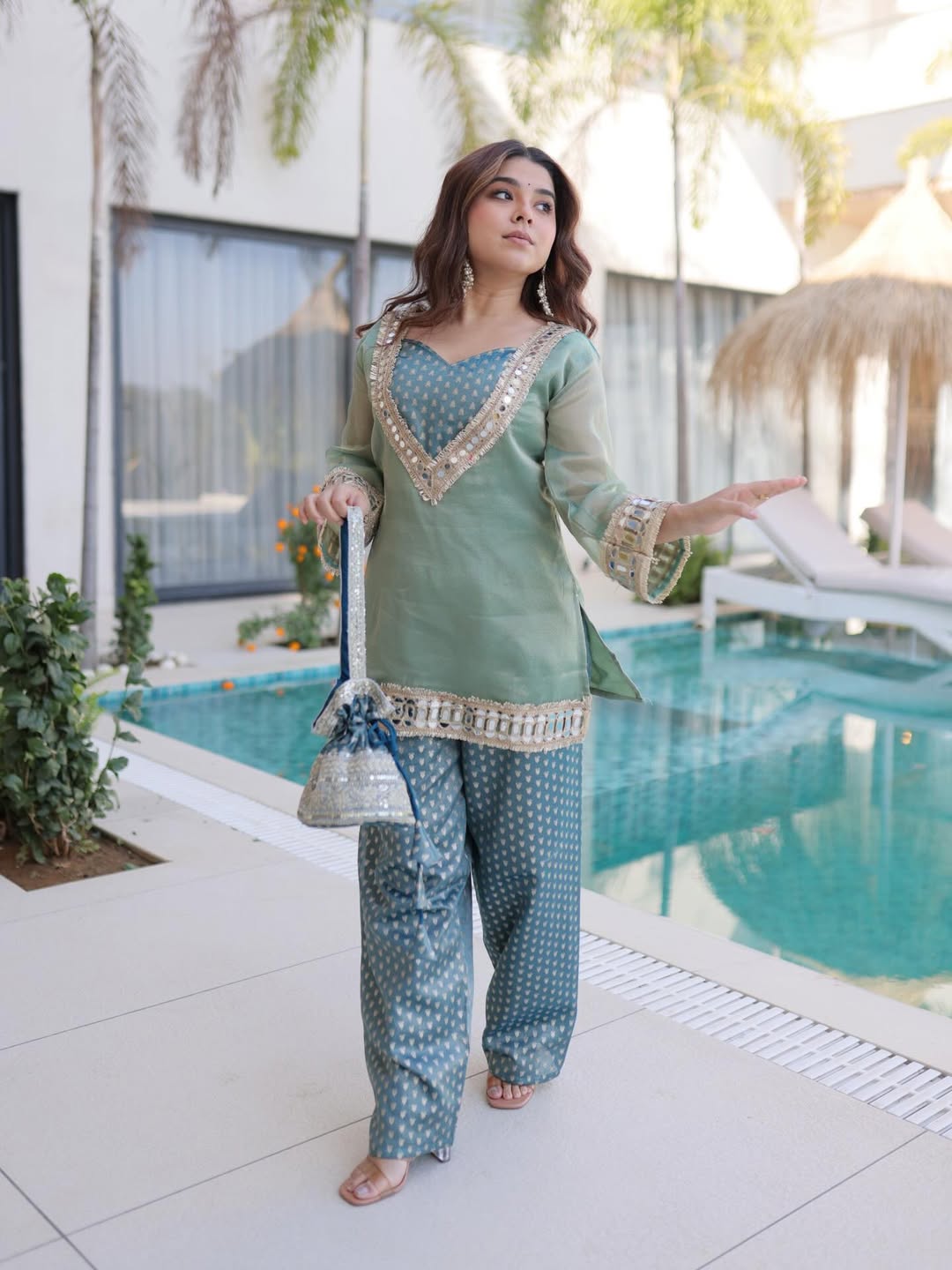 Designer ReadyMade Kurti Pant Set with Batwa | Pakistani Style Top Pant Suit | Party Wear Ethnic Co-Ord Set