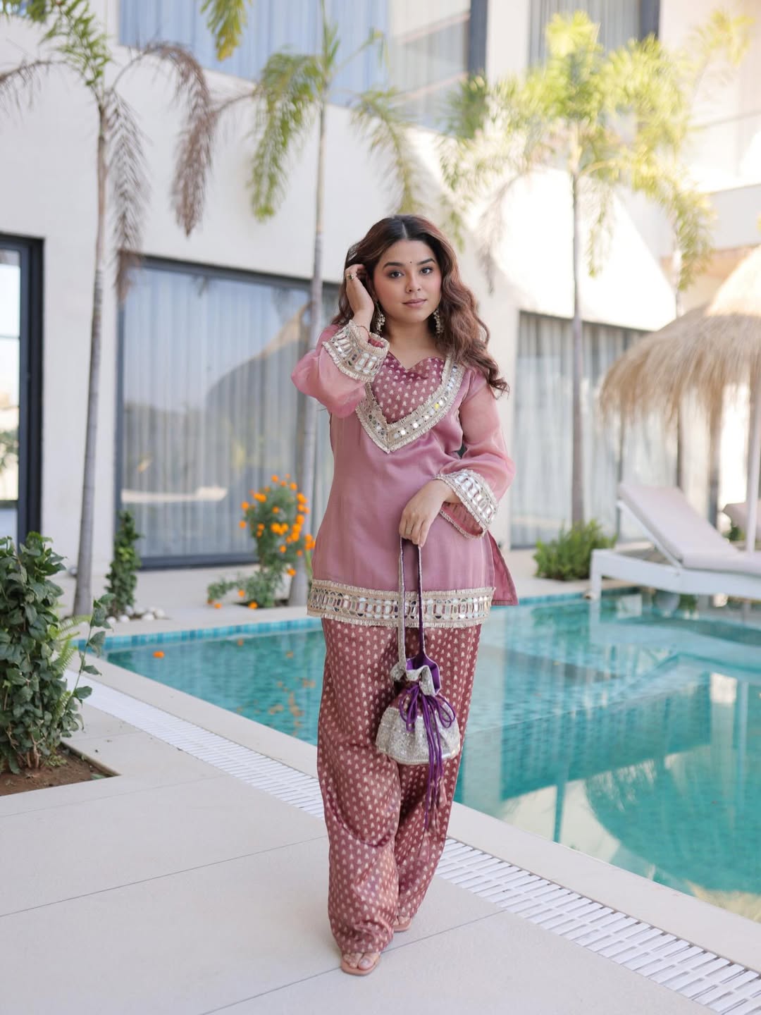 Designer ReadyMade Kurti Pant Set with Batwa | Pakistani Style Top Pant Suit | Party Wear Ethnic Co-Ord Set