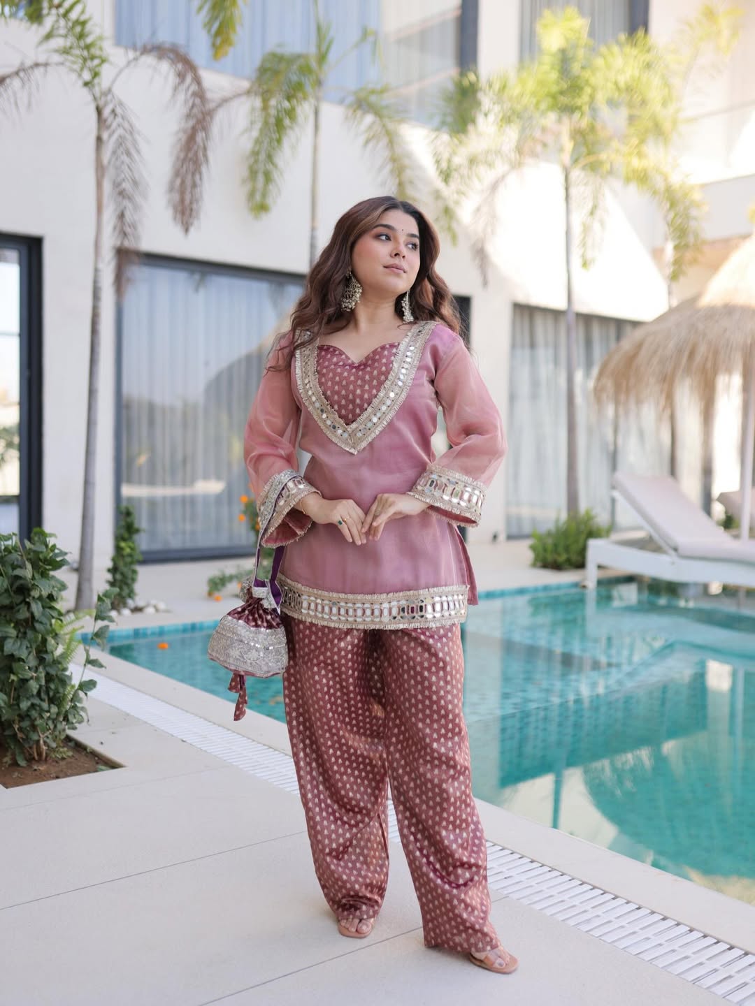 Designer ReadyMade Kurti Pant Set with Batwa | Pakistani Style Top Pant Suit | Party Wear Ethnic Co-Ord Set