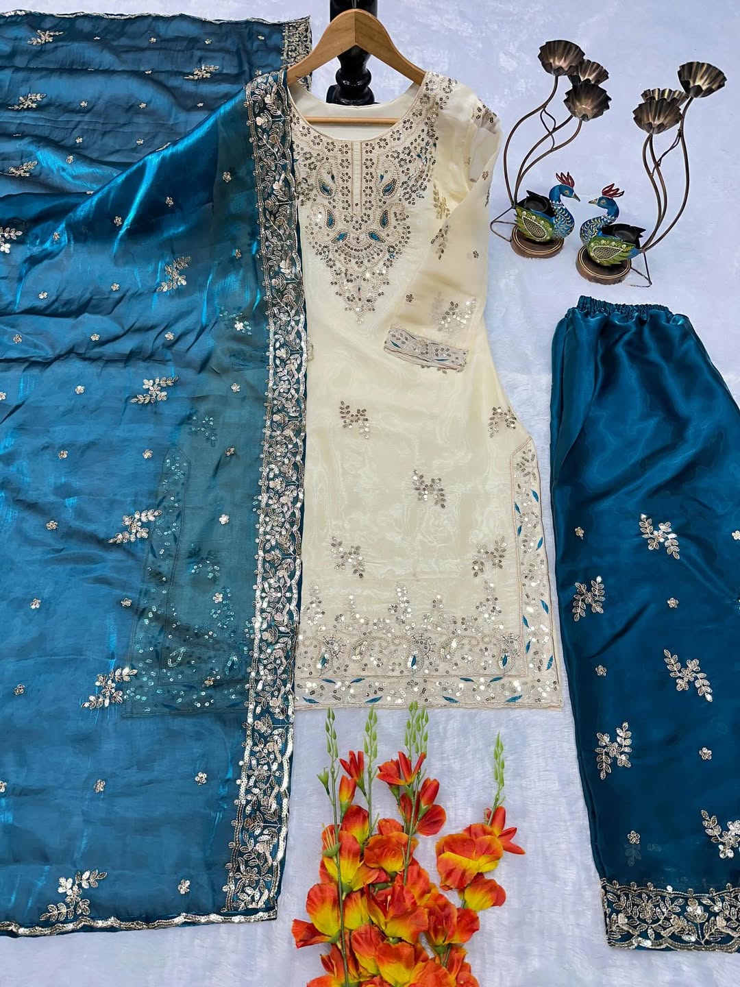 Designer Embroidered Top Plazzo Suit Set with Dupatta | Party Wear | Festive Collection