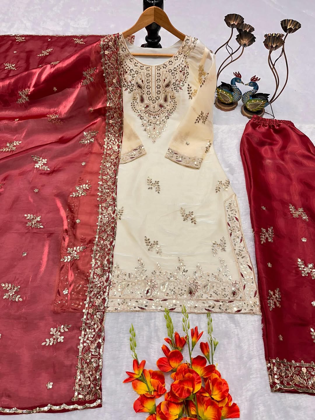 Designer Embroidered Top Plazzo Suit Set with Dupatta | Party Wear | Festive Collection