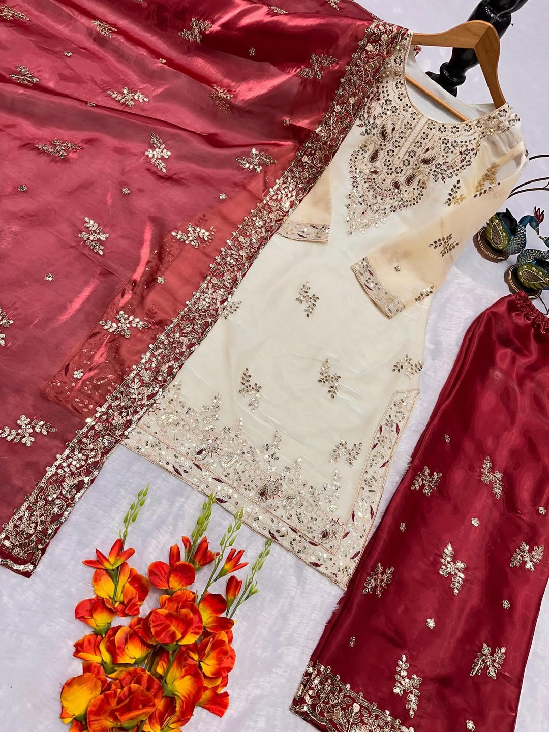 Designer Embroidered Top Plazzo Suit Set with Dupatta | Party Wear | Festive Collection