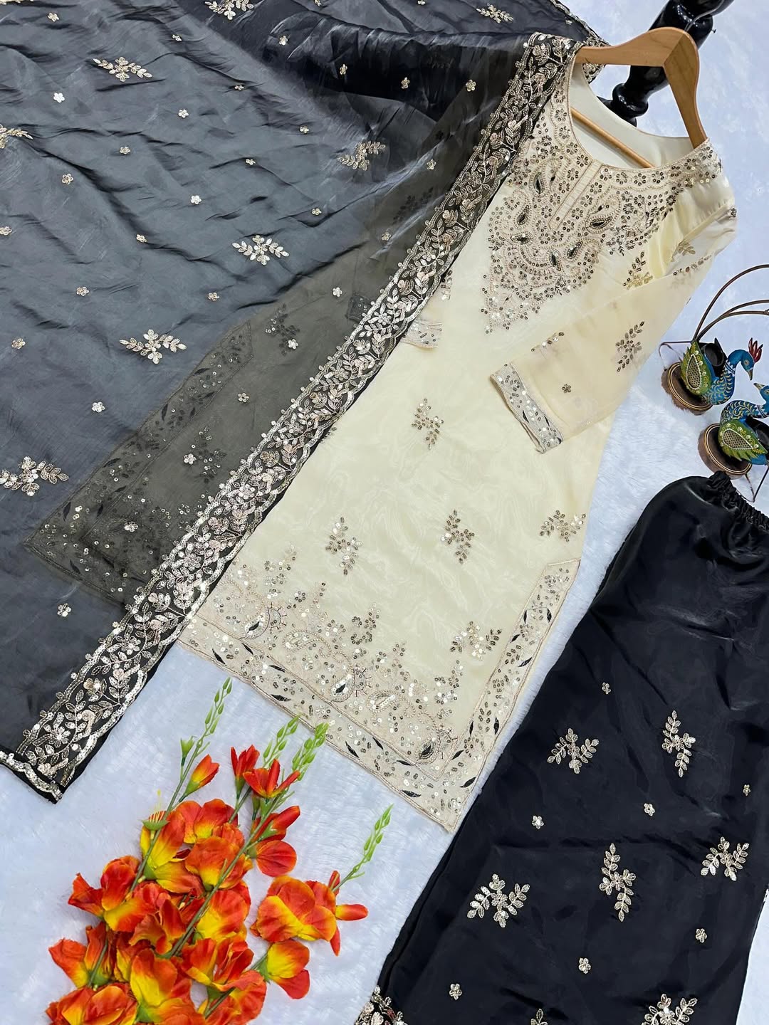 Designer Embroidered Top Plazzo Suit Set with Dupatta | Party Wear | Festive Collection