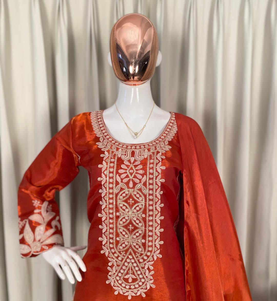 Rust Orange Designer Kurta Sharara Set with Dupatta | Heavy Embroidered Party & Wedding Wear for Women