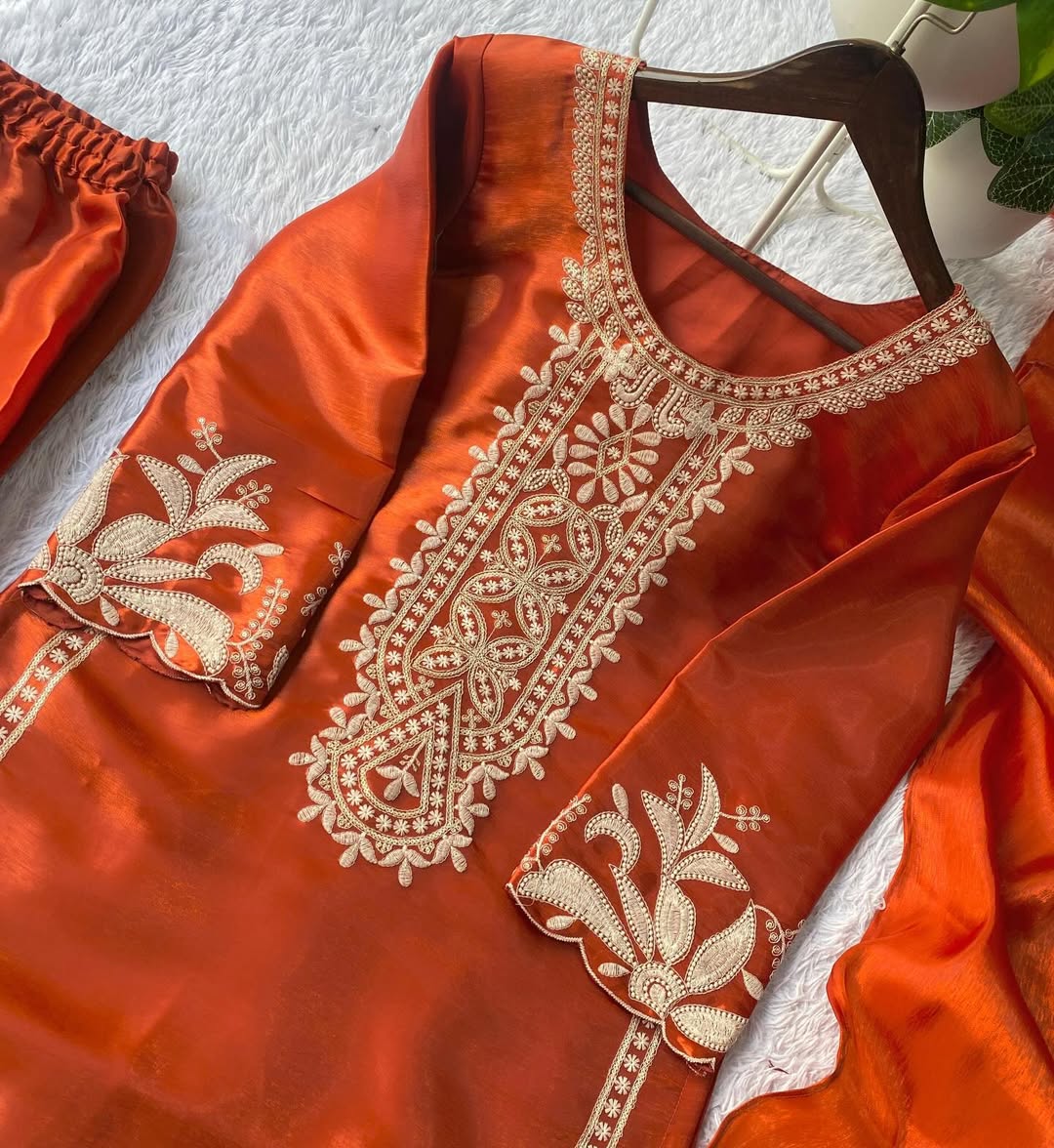 Rust Orange Designer Kurta Sharara Set with Dupatta | Heavy Embroidered Party & Wedding Wear for Women