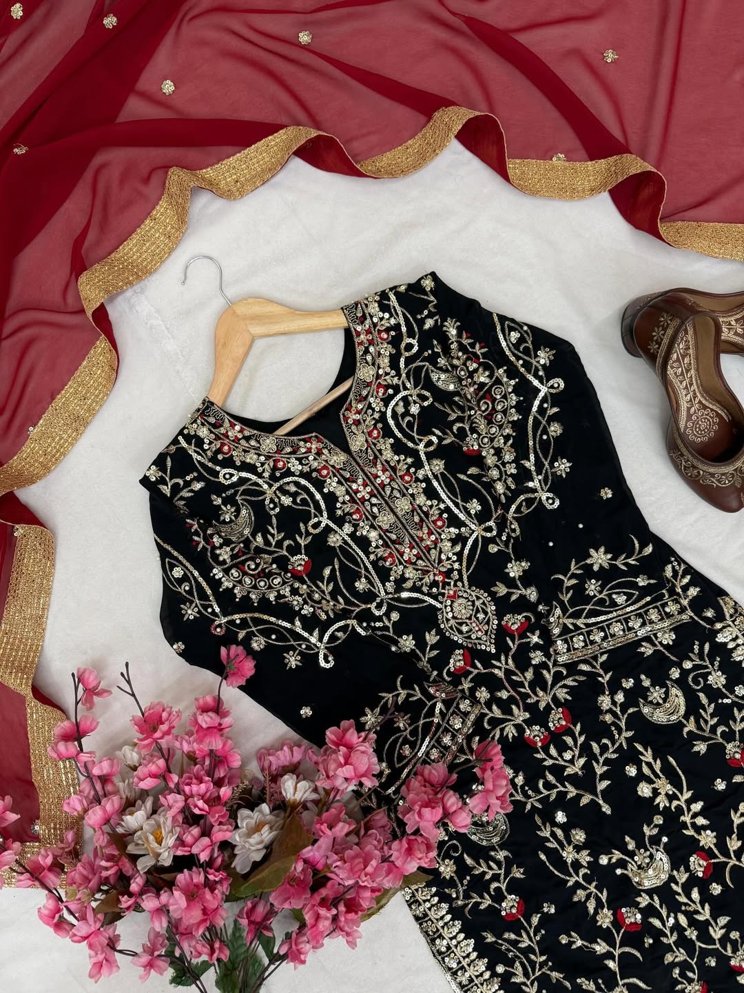 Embroidered Kurta Pant Set with Floral Dupatta | Designer Party Wear & Festive Ethnic Suit for Women