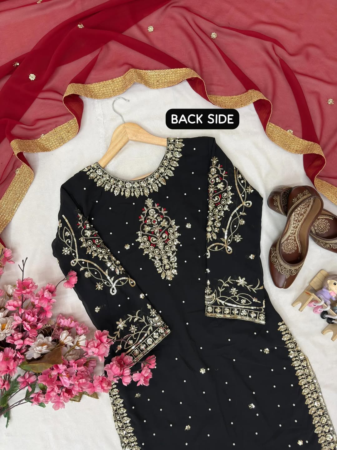 Embroidered Kurta Pant Set with Floral Dupatta | Designer Party Wear & Festive Ethnic Suit for Women