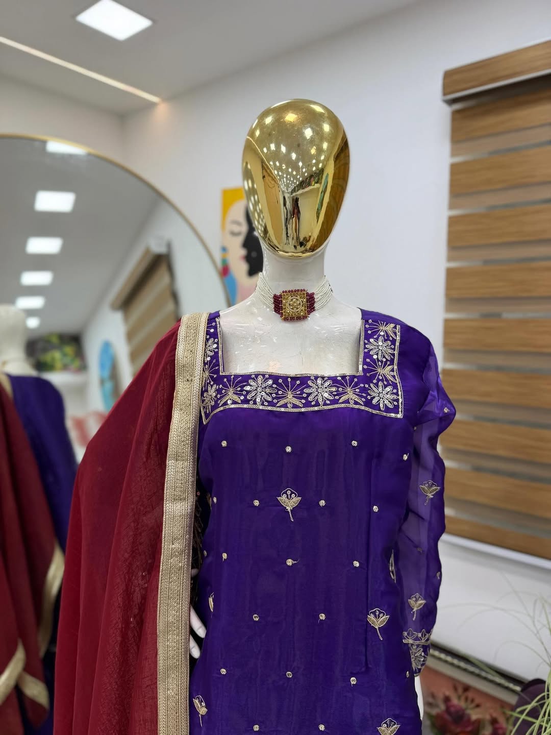 Designer Embroidered Kurta Pant Dupatta Set for Women | Premium Ethnic Party & Festive Wear (Black, Red, Purple teal blue