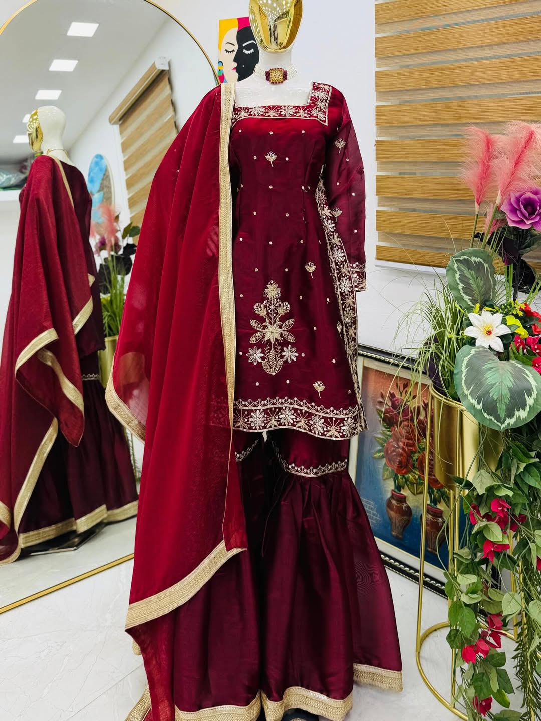 Designer Embroidered Kurta Pant Dupatta Set for Women | Premium Ethnic Party & Festive Wear (Black, Red, Purple teal blue