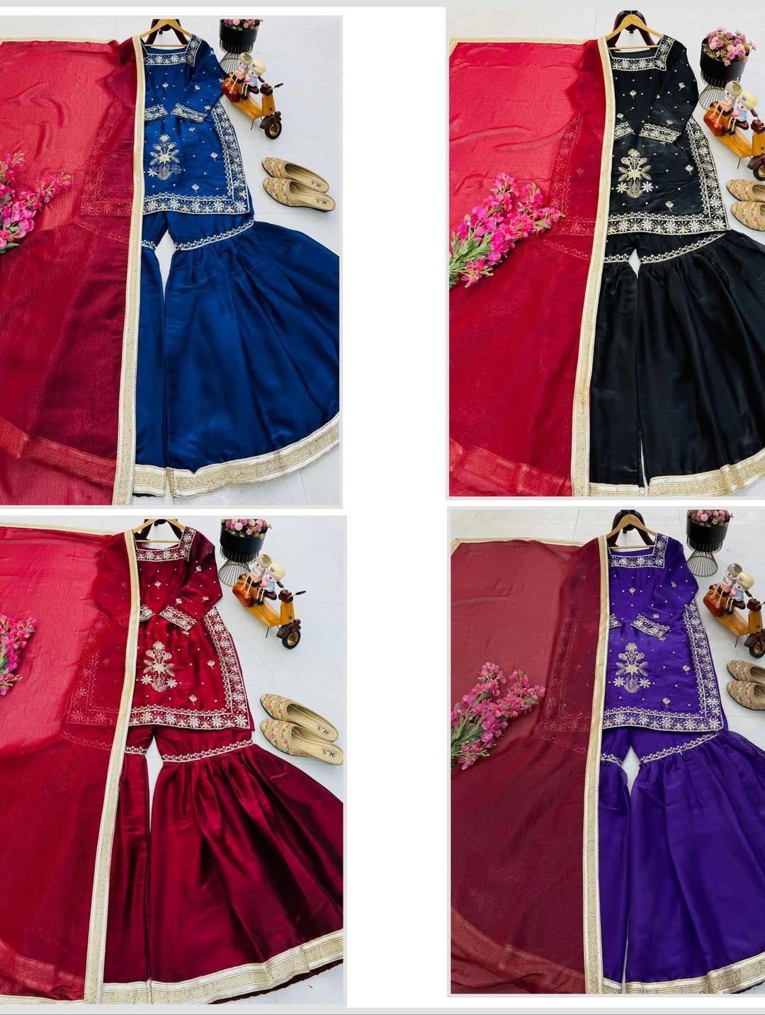 Designer Embroidered Kurta Pant Dupatta Set for Women | Premium Ethnic Party & Festive Wear (Black, Red, Purple teal blue