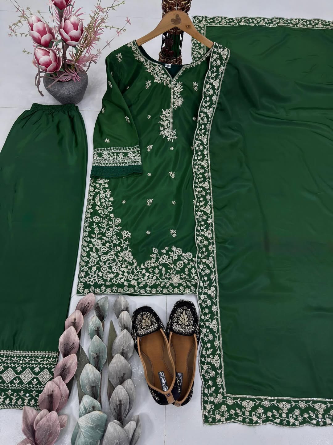 Designer Heavy Embroidered Kurta Pant Dupatta Set for Women | Festive & Wedding Ethnic Wear (Maroon / Green / Wine)