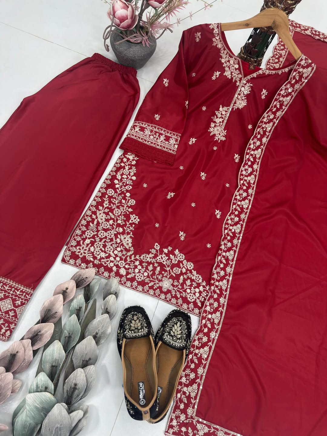 Designer Heavy Embroidered Kurta Pant Dupatta Set for Women | Festive & Wedding Ethnic Wear (Maroon / Green / Wine)