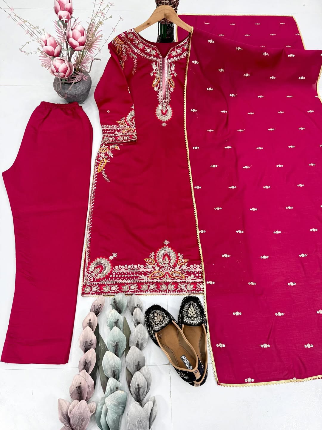 Designer Maroon Embroidered Kurti Pant Dupatta Set for Women | Festive & Party Wear Ethnic Suit