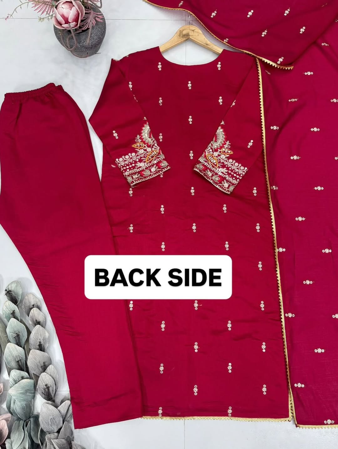 Designer Maroon Embroidered Kurti Pant Dupatta Set for Women | Festive & Party Wear Ethnic Suit