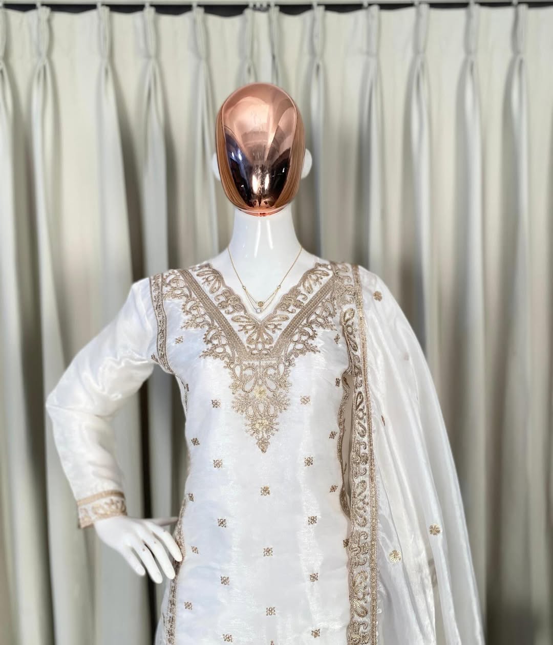 Designer Embroidered Straight Suit Set with Dupatta – Festive & Eid Wear (Blue / White)