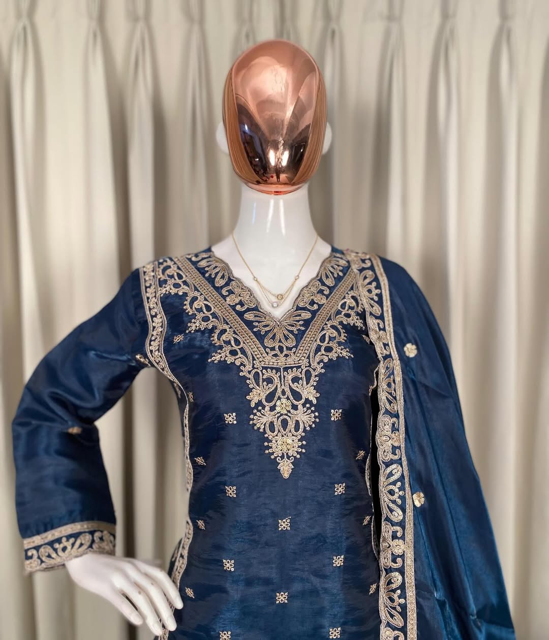 Designer Embroidered Straight Suit Set with Dupatta – Festive & Eid Wear (Blue / White)