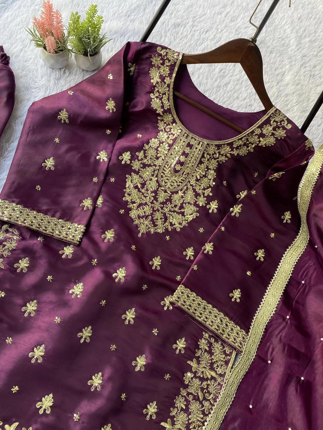 Designer Wine Purple Kurta Sharara Set with Dupatta – Heavy Embroidered Eid & Wedding Wear