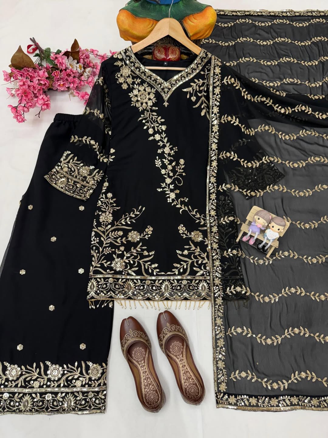 Designer Heavy Embroidered Kurti Palazzo Set with Net Dupatta | Party & Festive Wear for Women