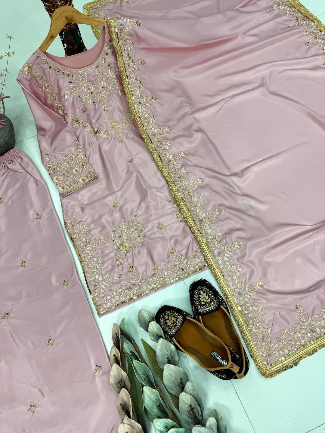 Embroidered Kurta Pant Set with Floral Dupatta | Designer Party Wear & Festive Ethnic Suit for Women