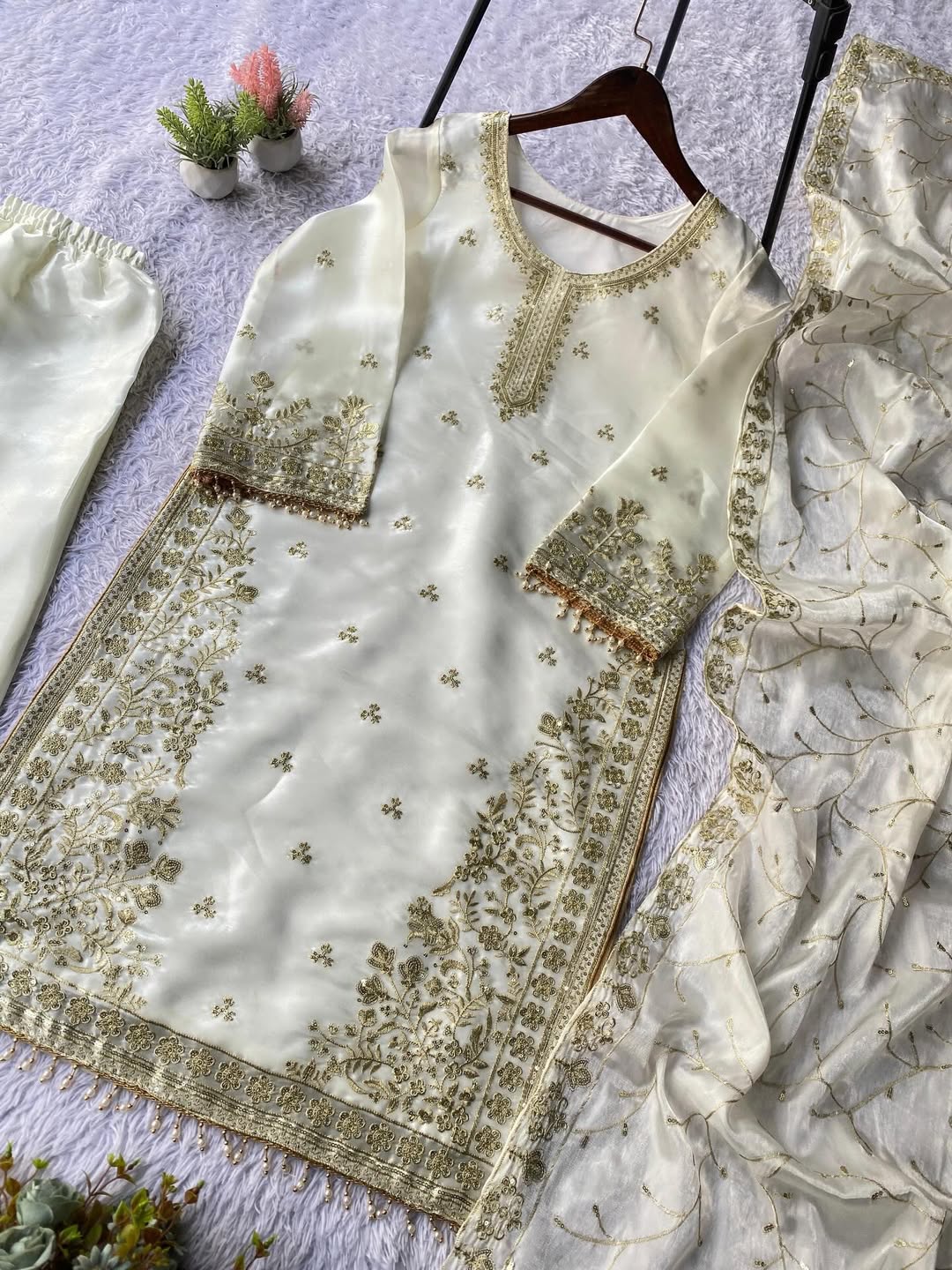 Designer Embroidered Kurta Pant Dupatta Set for Women | Premium Ethnic Party & Festive Wear (Black, Red, White ,Green, Peach)