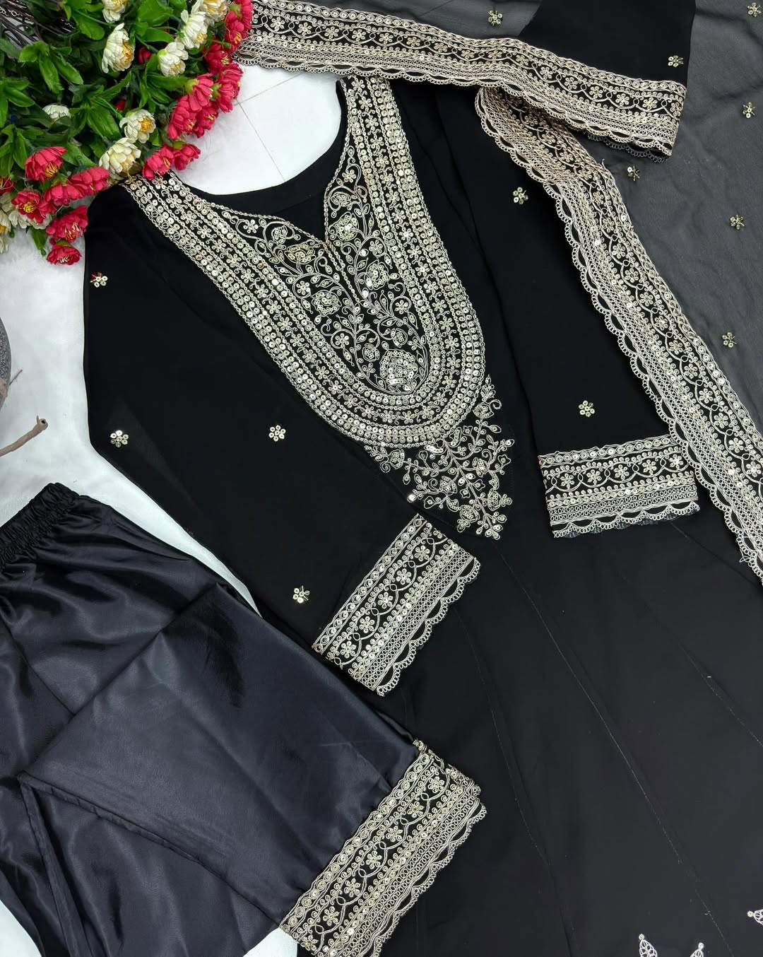 Designer Heavy Embroidered Kurti Palazzo Set with Net Dupatta | Party & Festive Wear for Women