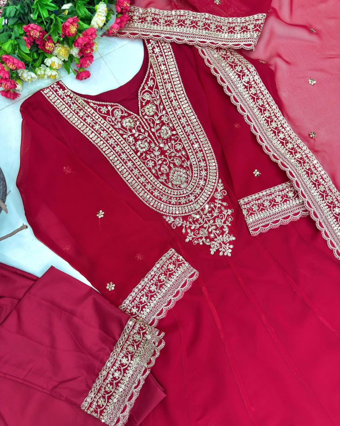 Designer Heavy Embroidered Kurti Palazzo Set with Net Dupatta | Party & Festive Wear for Women