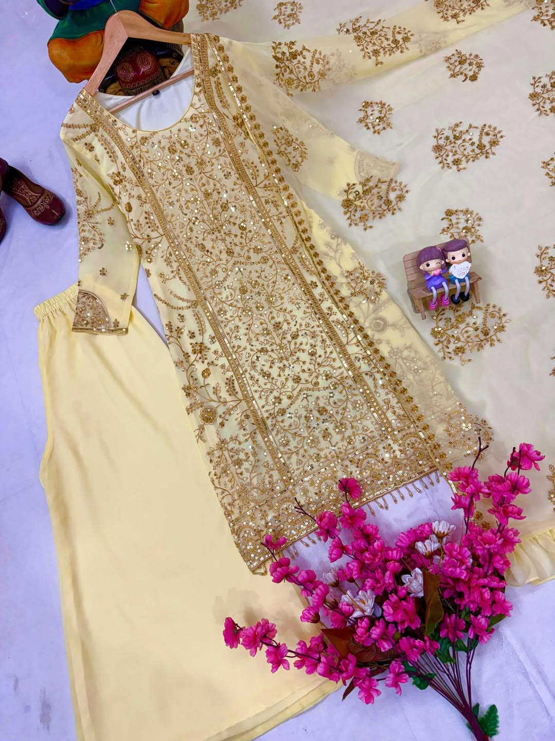 Designer Heavy Embroidered Kurti Palazzo Set with Net Dupatta | Party & Festive Wear for Women