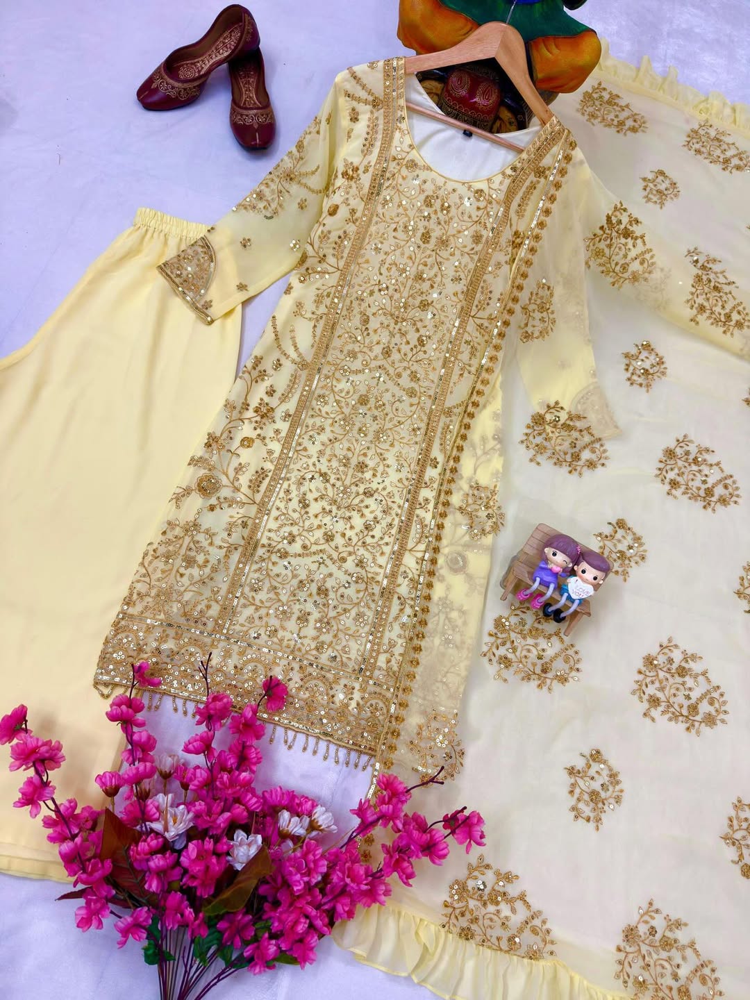 Designer Heavy Embroidered Kurti Palazzo Set with Net Dupatta | Party & Festive Wear for Women