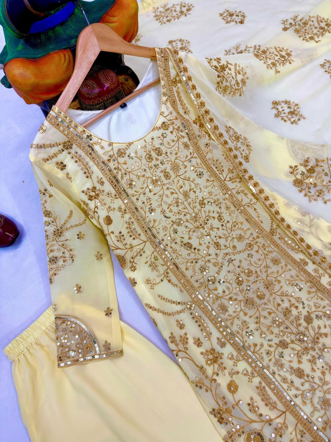 Designer Heavy Embroidered Kurti Palazzo Set with Net Dupatta | Party & Festive Wear for Women