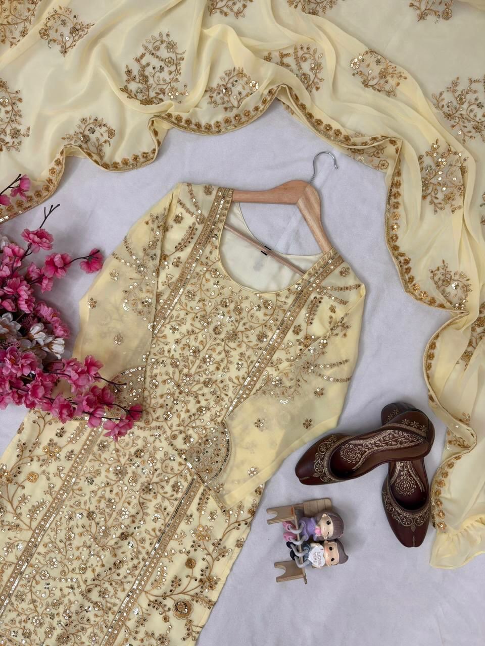 Designer Heavy Embroidered Kurti Palazzo Set with Net Dupatta | Party & Festive Wear for Women